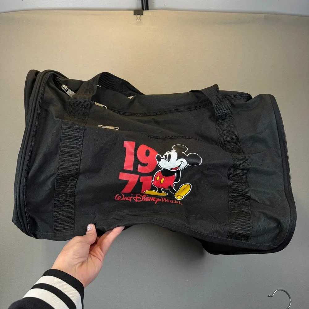 Disney Parks Mickey Mouse 1971 Walt Disney World Duffle Bag Black Travel Gym NWT